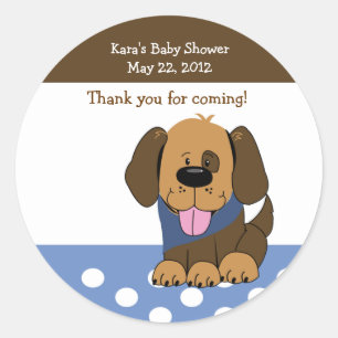Handsome Brown Puppy Baby Shower Favour Sticker