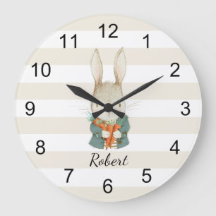 Handsome bunny personalised fun for kids large clock