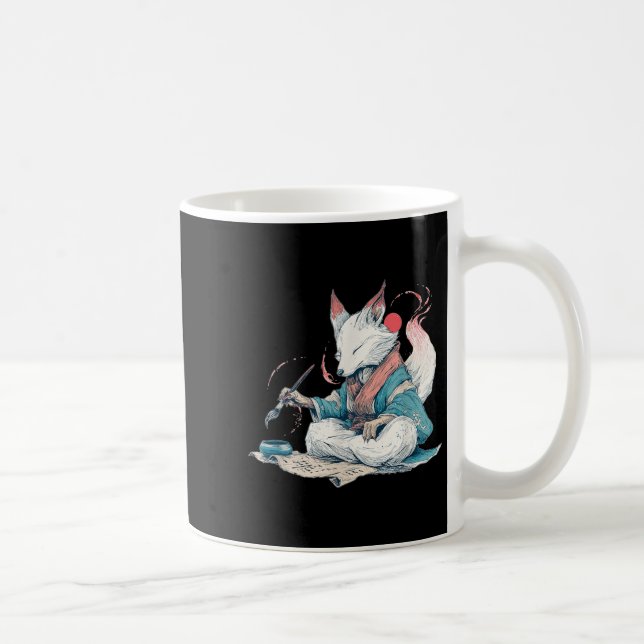 Handsome Calligraphy Kitsune For Japan Style Lover Coffee Mug (Right)