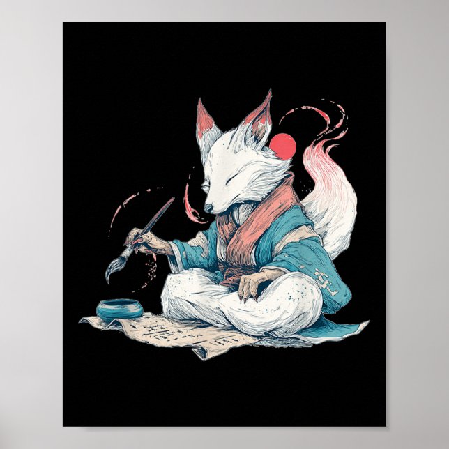 Handsome Calligraphy Kitsune For Japan Style Lover Poster (Front)