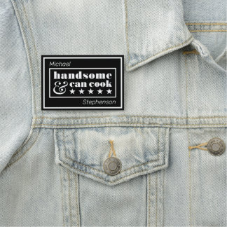 Handsome & Can Cook Black Typography Father's Day Name Tag