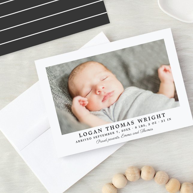Handsome Charcoal Stripes Baby Boy Photo Birth Announcement (Creator Uploaded)