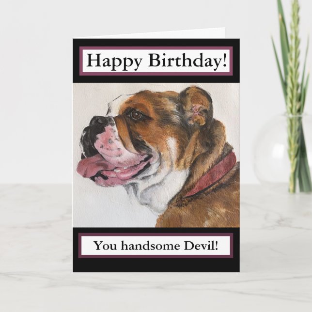 'Handsome Devil!' birthday card, Bull Dog Card (Front)