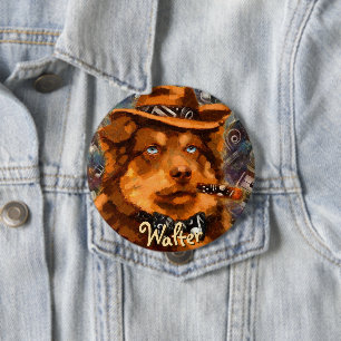 Handsome Gangster Dog w/Blue Eyes Personalised 10 Cm Round Badge