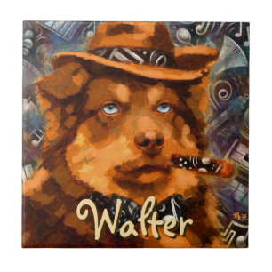 Handsome Gangster Dog w/Blue Eyes Personalised Ceramic Tile