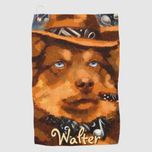 Handsome Gangster Dog w/Blue Eyes Personalised Golf Towel