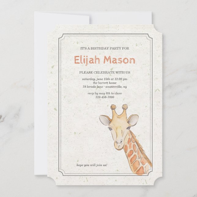 Handsome Giraffe Invitation (Front)