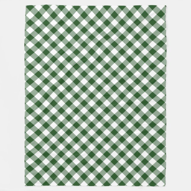 Handsome Green and White Diagonal Gingham Plaid Fleece Blanket (Front)