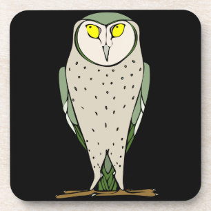Handsome Green Owl on Black Coaster