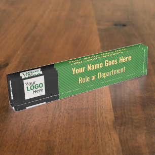 Handsome Green Stripe with your details and logo Nameplate