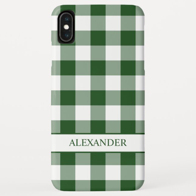 Handsome Green White Buffalo Plaid Your Name Case-Mate iPhone Case (Back)