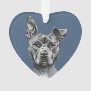 Handsome Grey Pit Bull Terrier Dog Drawing Ornament