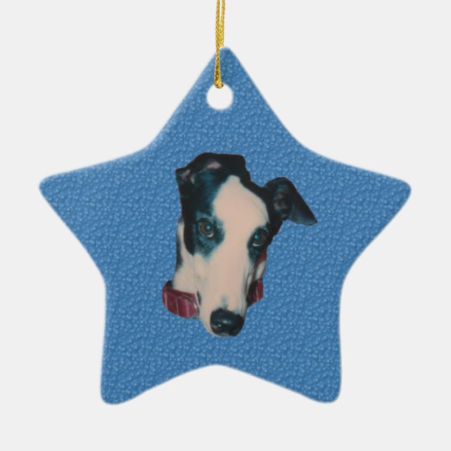 Handsome Greyhound Face Dog Ornament (Front)