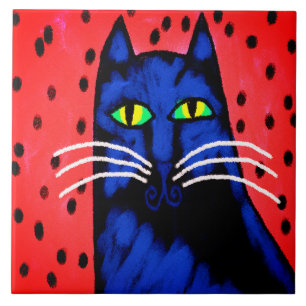 Handsome Guy Abstract Cat Painting Ceramic Tile