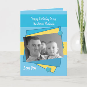 Handsome Husband on your birthday blue photo Card