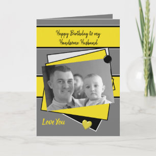 Handsome Husband on your birthday grey photo Card