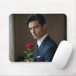 Handsome Man With a Red Rose Mouse Pad