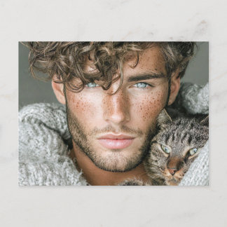 Handsome Men & Cats Art Postcard