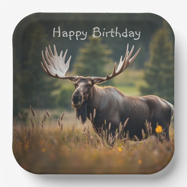 Handsome Moose Birthday Paper Plate (Front)