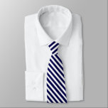 Handsome Navy Blue and White Striped Neck Tie<br><div class="desc">Stylish groomsmen neck tie done in a navy blue and white diagonal stripe pattern,  on both sides. Customise to add a large monogram or any text you want.</div>