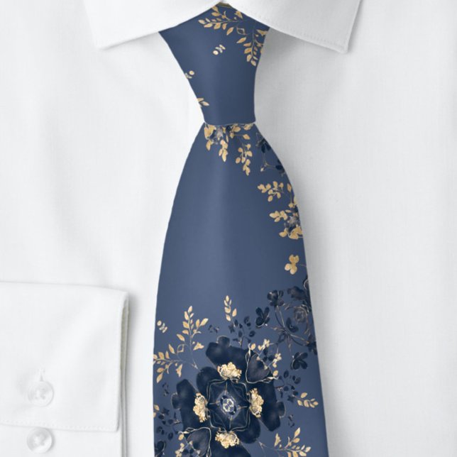 Handsome Navy Blue Floral Botanical Tie (Creator Uploaded)