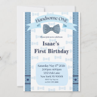 Handsome One Baby Boy First Birthday Party Invite