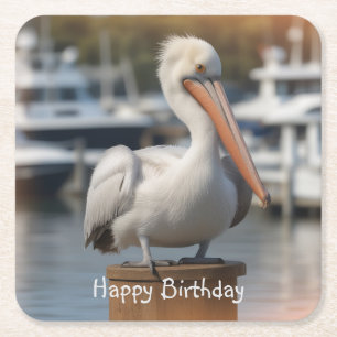 Handsome Pelican Square Paper Coaster