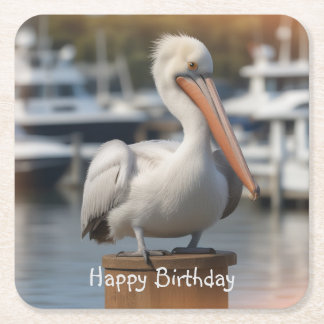 Handsome Pelican Square Paper Coaster