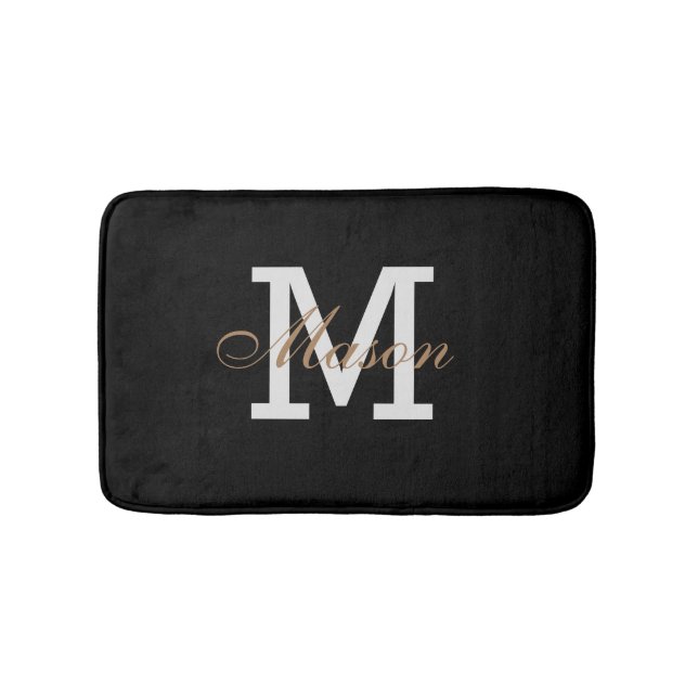Handsome Personalized Black Gold Bath Mat (Front)