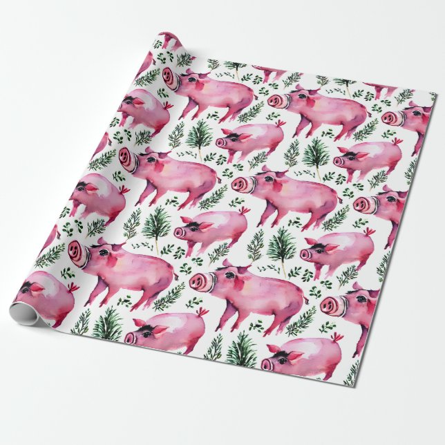 Handsome Pig Christmas Gift Wrap (Unrolled)