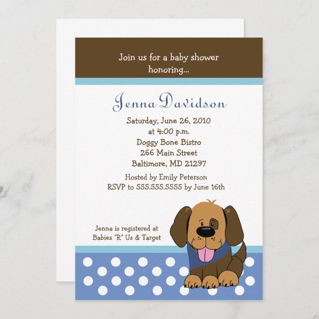 Handsome Puppy Dog Baby Boy Shower 5x7 Invitation (Front/Back)