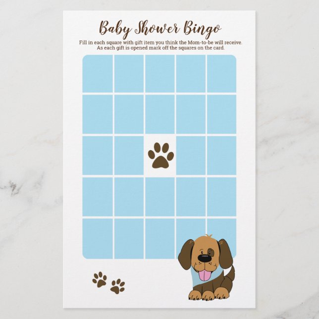 Handsome Puppy Dog Boy Baby Shower Bingo Game (Front)