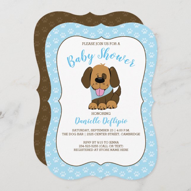 Handsome Puppy Dog Boy Baby Shower Invitation (Front/Back)