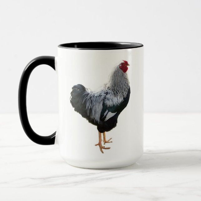 Handsome Silver Penciled Wyandotte Rooster Mug (Left)