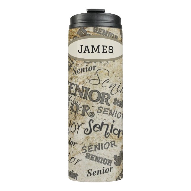 Handsome Tan And Black Senior Typography  Thermal Tumbler (Front)