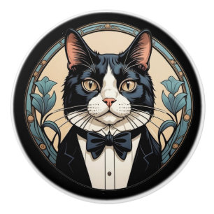 Handsome Tuxedo Cat Ceramic Knob