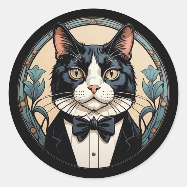 Handsome Tuxedo Cat Classic Round Sticker (Front)
