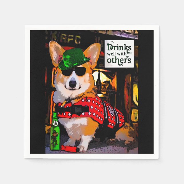 Handsome Welsh Corgi in a Bar Napkin (Front)