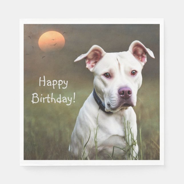 Handsome White Pitbull Birthday Napkin (Front)