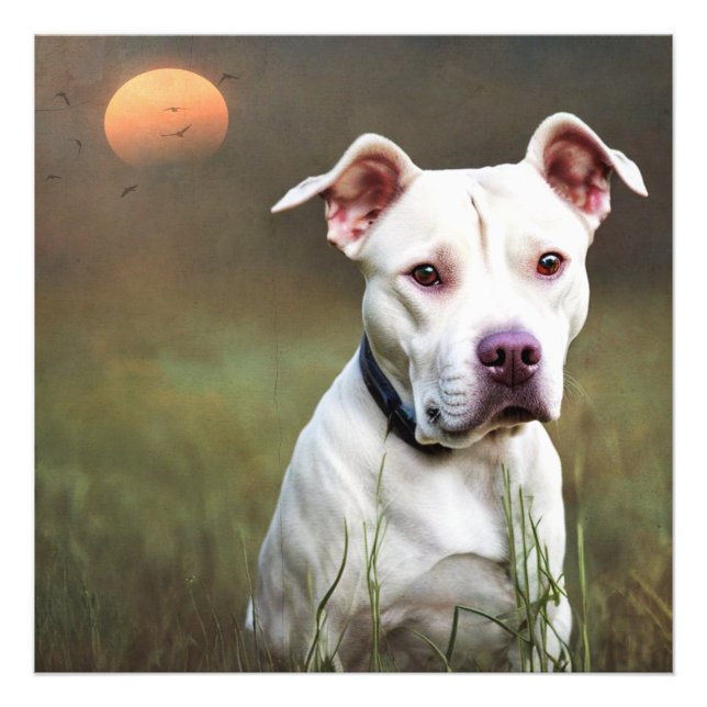 Handsome White Pitbull Photo Print (Front)