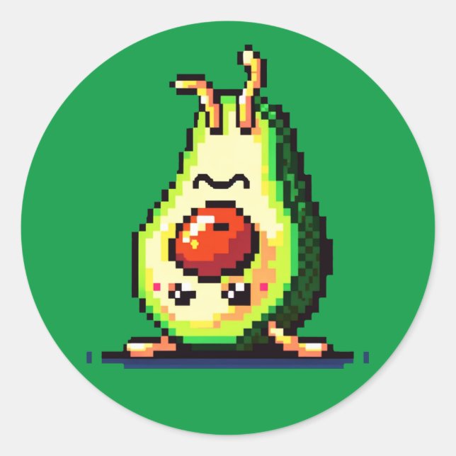 Handstand Avocado: 8-Bit Fitness Fun Classic Round Sticker (Front)