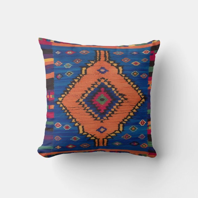 Handwoven Blue Kilim Throw Pillows: A Blend of Cushion (Front)