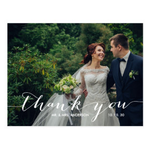 Handwriting 2 Photo Wedding Thank You Postcard