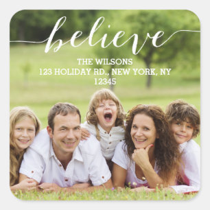 Handwriting Believe Holiday Photo Address Label