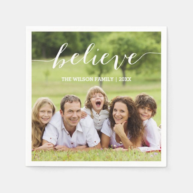 Handwriting Believe | Holiday Photo Paper Napkins (Front)