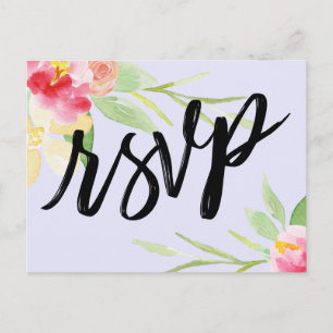 Handwriting Boho Watercolor Floral Lavender RSVP Postcard
