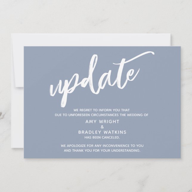 Handwriting Cancelled Wedding Update Dusty Blue Invitation (Front)