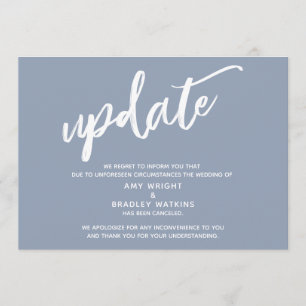 Handwriting Cancelled Wedding Update Dusty Blue Invitation