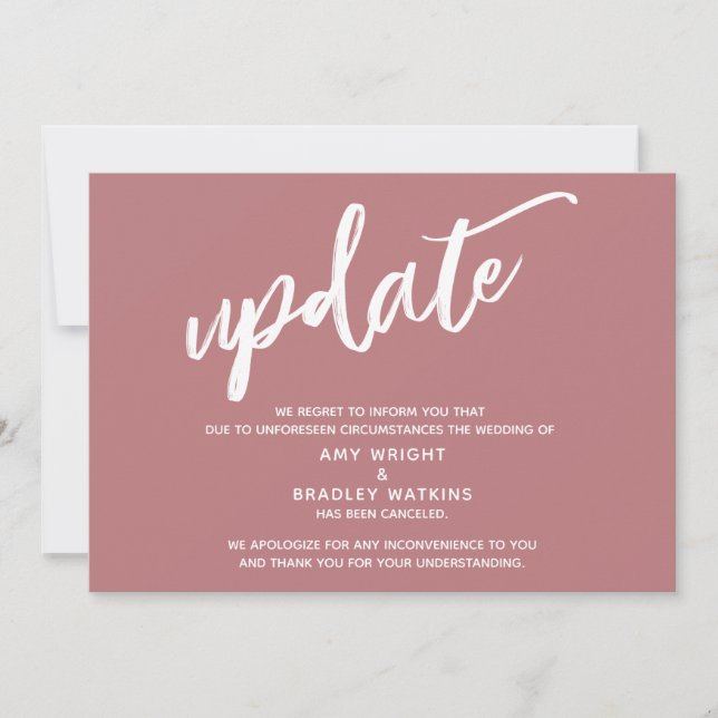 Handwriting Cancelled Wedding Update Dusty Rose Invitation (Front)