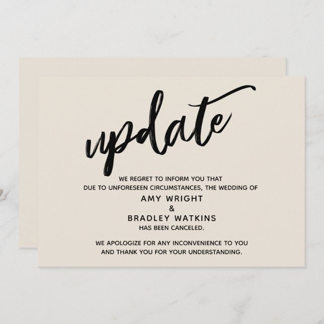 Handwriting Cancelled Wedding Update in Cream Card (Front/Back)